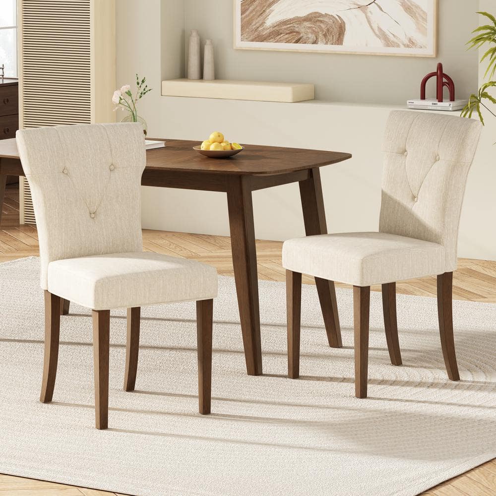 Cream Rubber Wood Upholstered Dining Chairs (Set of 2) XT Cream Rubber Wood Upholstered Dining Chairs (Set of 2) XT