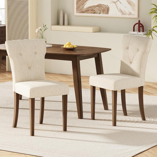 Unbranded Cream Rubber Wood Upholstered Dining Chairs (Set of 2)
