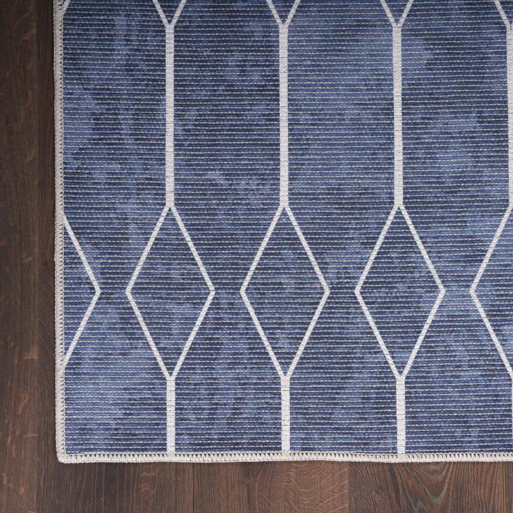 Vintage-Inspired Geometric Navy 6' x 9' Easy-Care Area Rug
