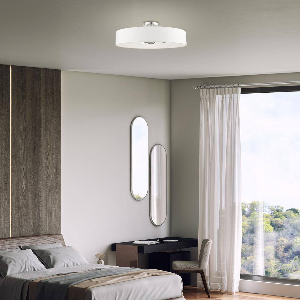 Sophisticated Brushed Nickel 4-Light Indoor/Outdoor Drum Pendant with Off-White Fabric Shade