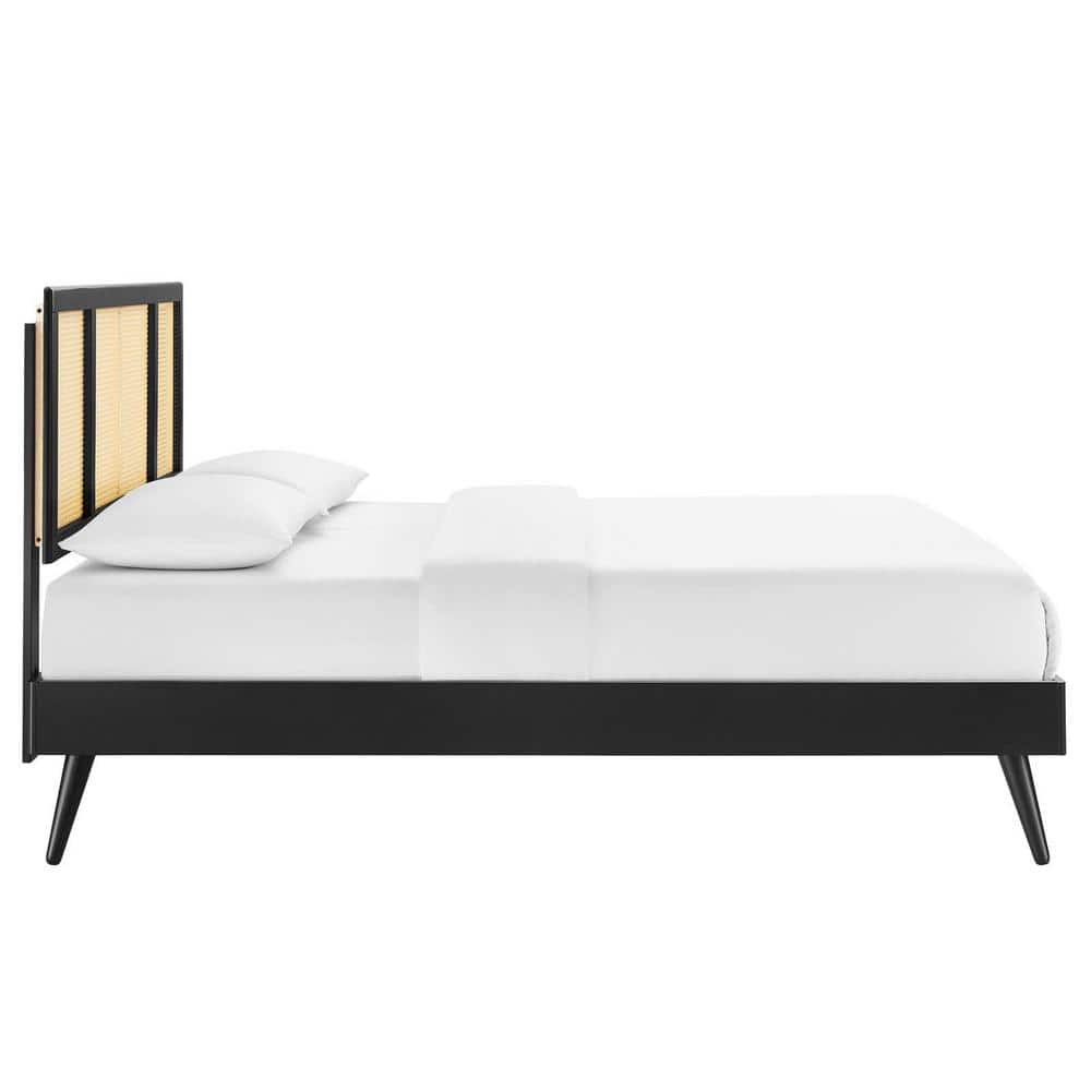 King Size Black Upholstered Wood Frame Bed with Tufted Headboard