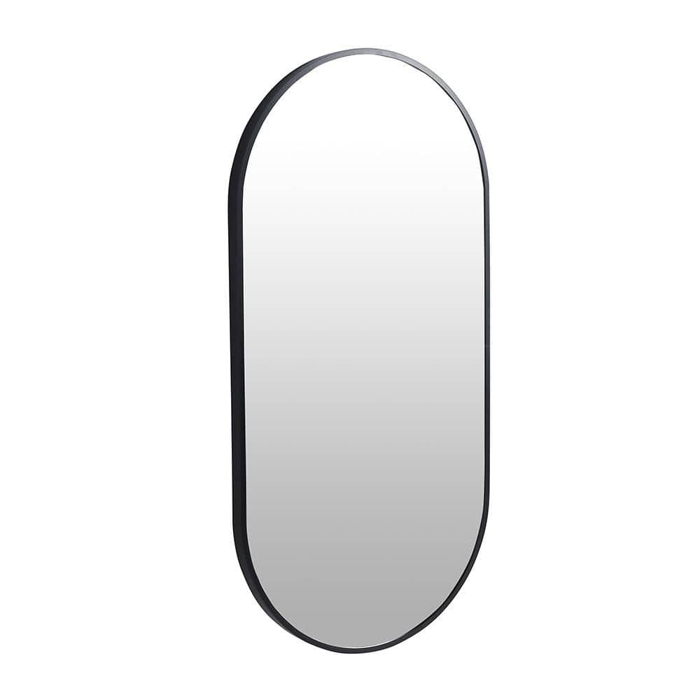 Black 17.7 in W x 35.4 in. H Farmhose Oval Glass Framed Mirror Wall Mirror 