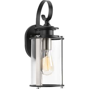 Squire Collection 1-Light Matte Black Clear Glass New Traditional Outdoor Small Wall Lantern Light