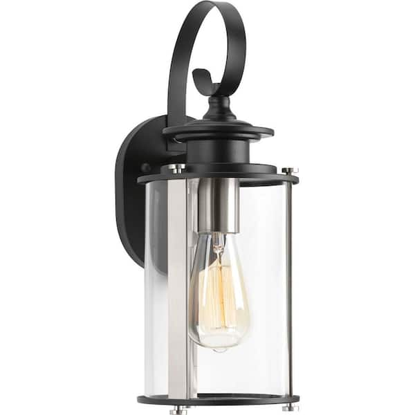 Progress Lighting Squire Collection 1-Light Matte Black Clear Glass New Traditional Outdoor Small Wall Lantern Light