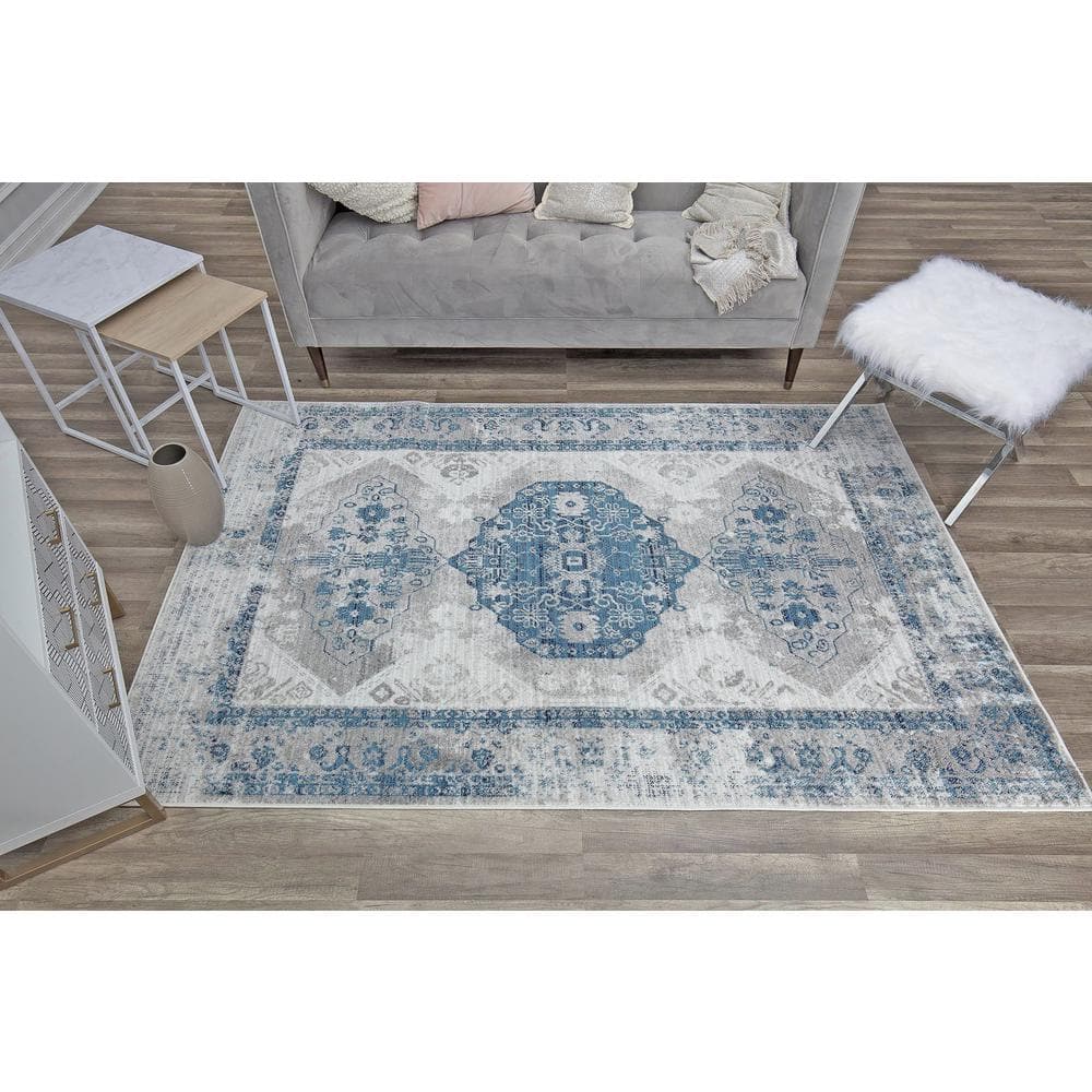 Freida Blue and Gray Vintage Farmhouse Area Rug