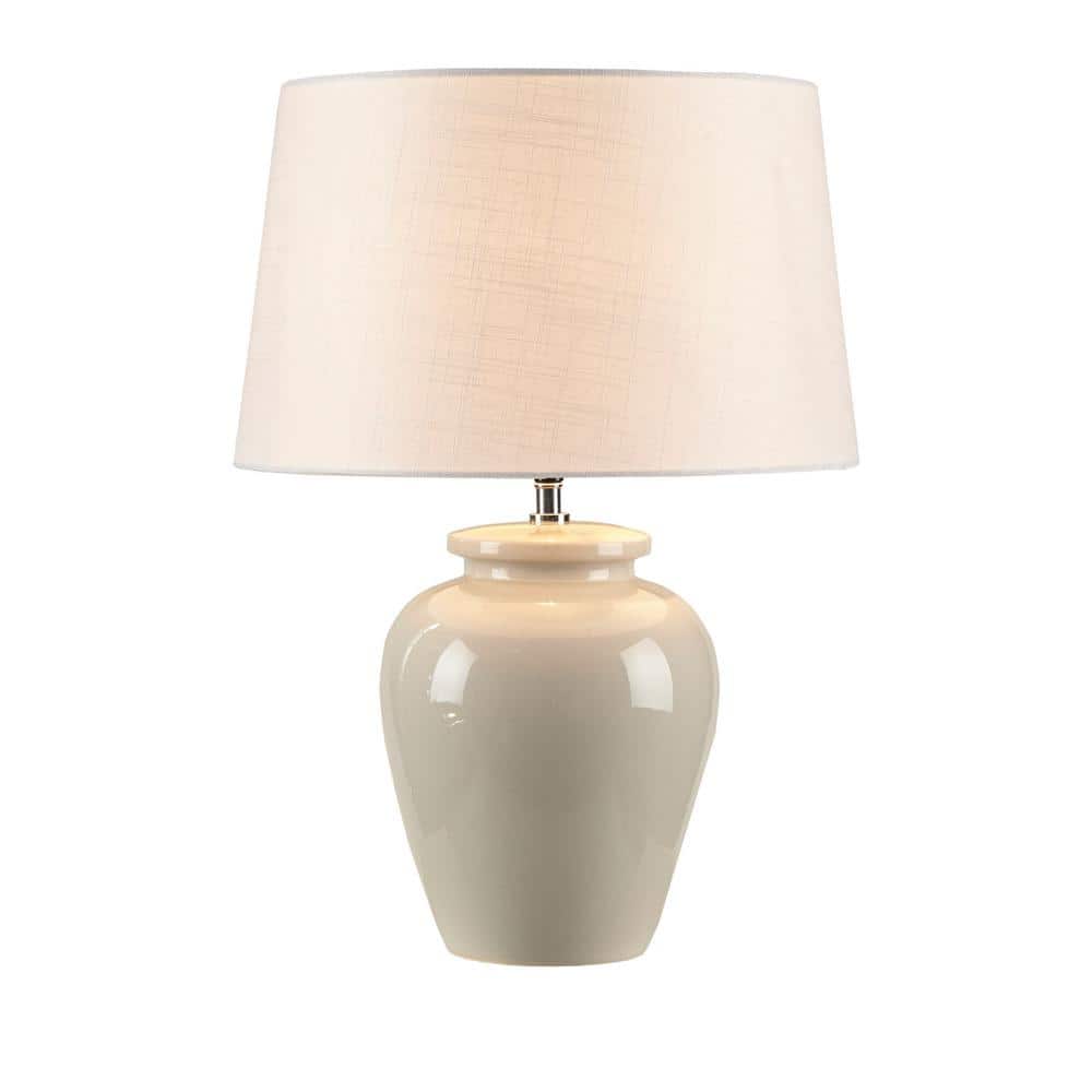 Cream Ceramic Table Lamp with White Drum Shade
