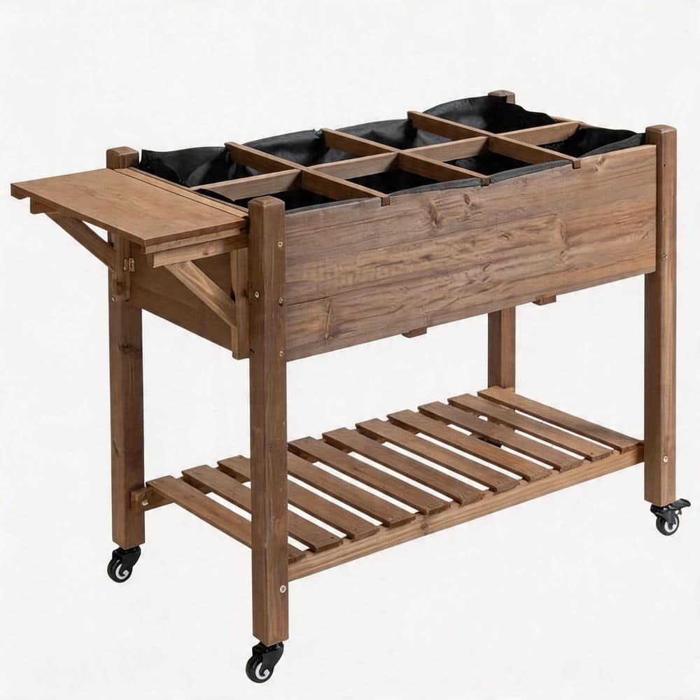 Brown Wood Rectangular Planter Box with 8 Pockets Lockable Wheels and Elevated Self-Draining Design price history on PriceWatchPro