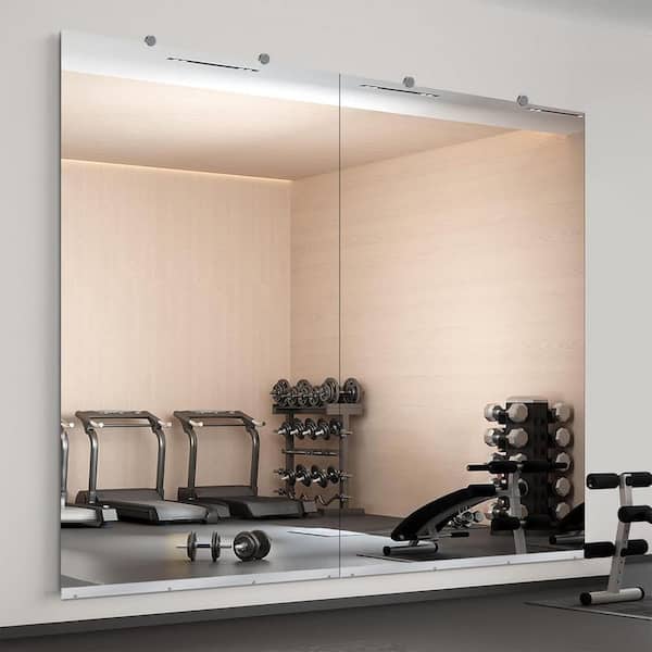 Clear 46 in. W x 72 in. H Oversized Shatterproof Rectangular Frameless Yoga Mirror Gym Mirror Floor Mirror