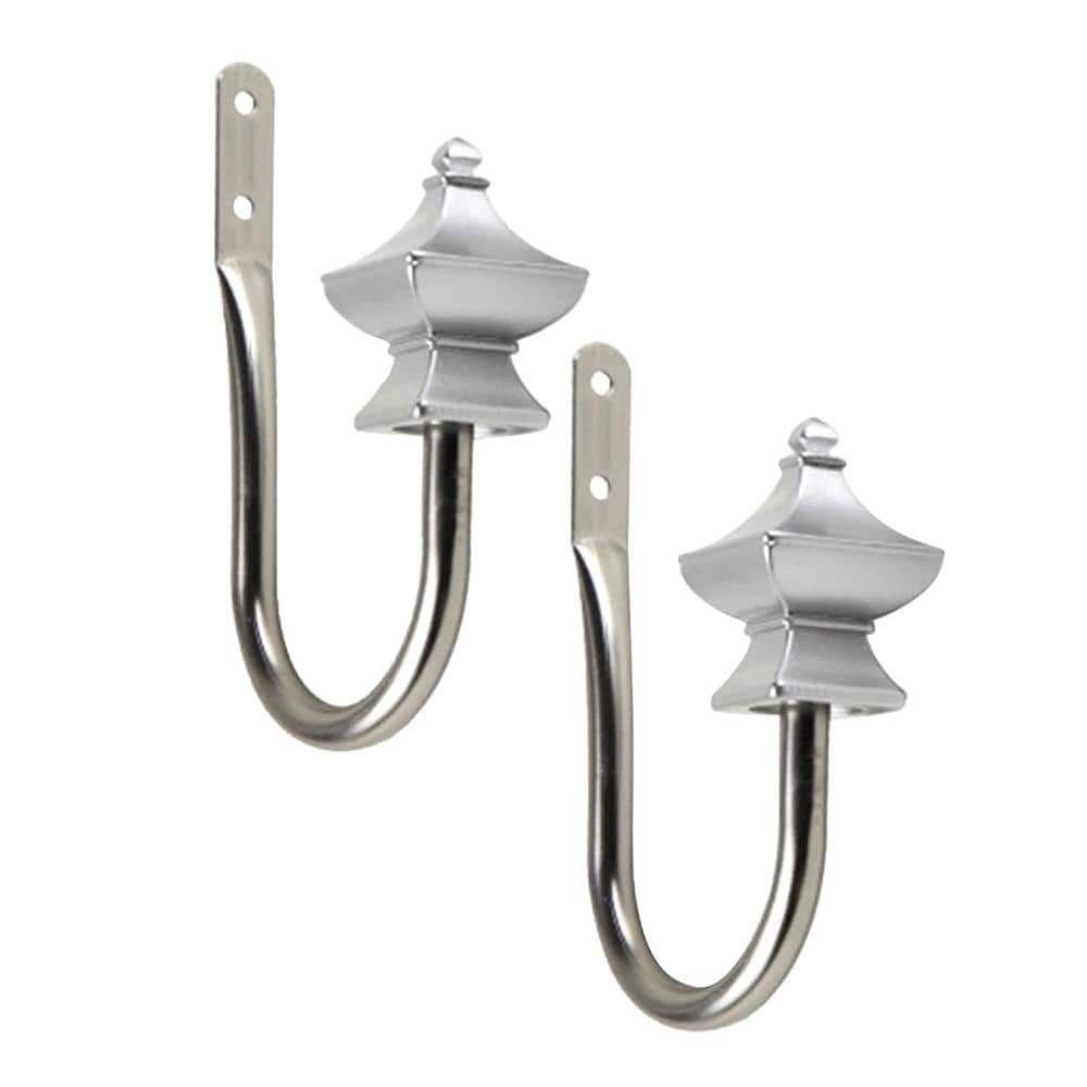 Satin Nickel Metal Hook Curtain Holdback Set with Resin Finials