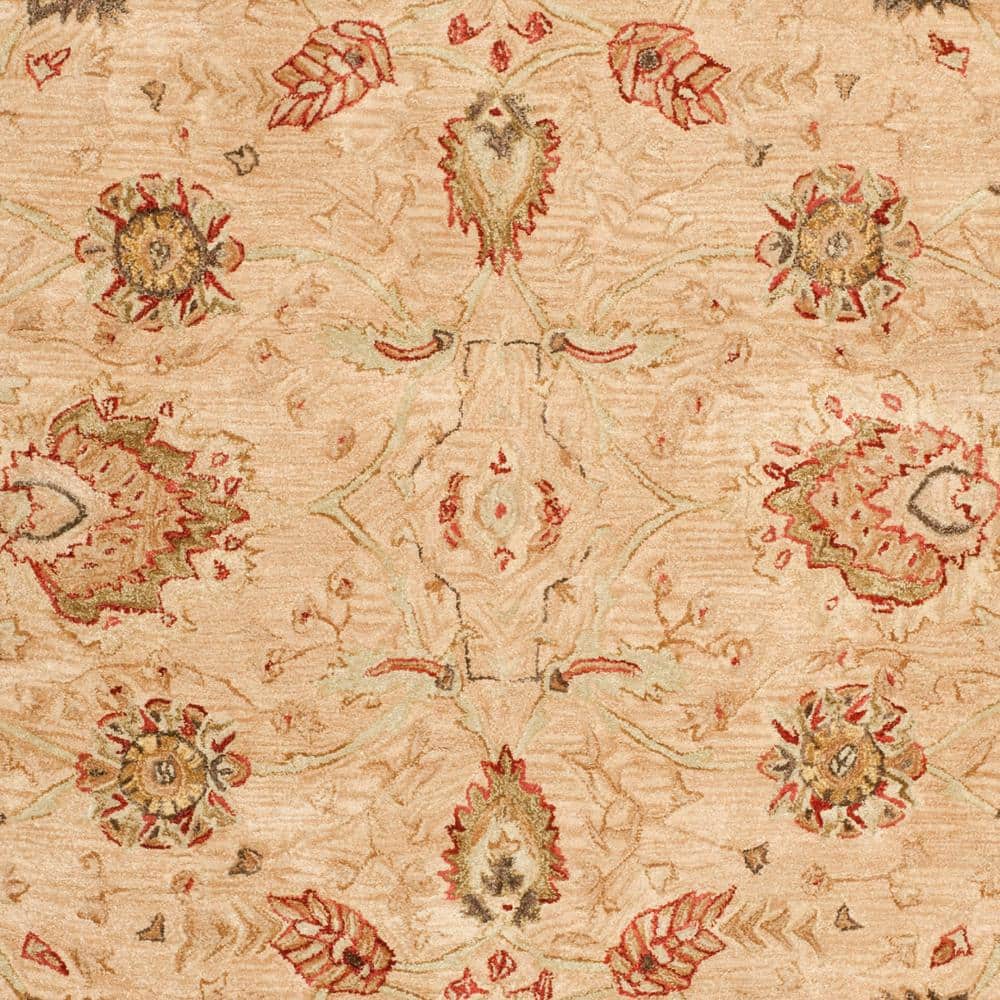 Beige Floral Handmade Wool 8' x 10' Area Rug