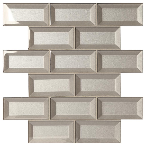 Marazzi Decor Accents Silver 12 in. x 12 in. x 8 mm Glass Brick Joint Mosaic Wall Tile (0.8 sq. ft. / piece)