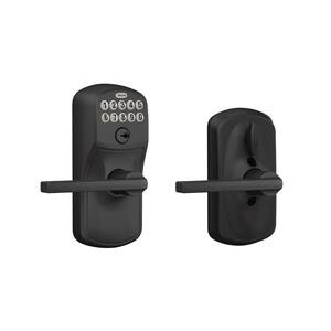 Plymouth Matte Black Electronic Keypad Door Lock with Latitude Door Lever Featuring Flex Lock