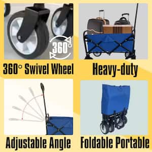5 cu. ft. Polyester Fabric Portable Garden Cart Camping Foldable Folding Wagon in Navy Blue