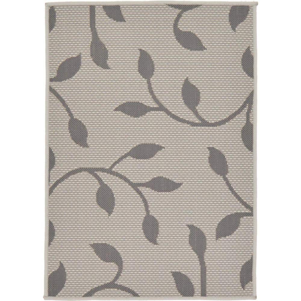 Gray Rectangular Synthetic Outdoor Washable Area Rug 2'x3'