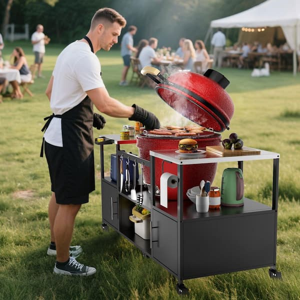 homgilt 67 in. W Outdoor Grill Cart Table for Big Green Egg with