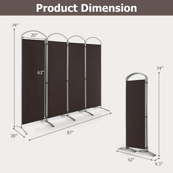 4 Panels Folding Room Divider 6 Ft Tall Fabric Privacy Screen Brown