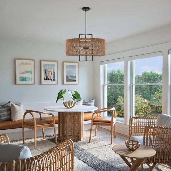 Naturetones ダイニングテーブルライト ETONIMERR Rustic Farmhouse 23.62 in. 6-Light Boho Rattan Shade