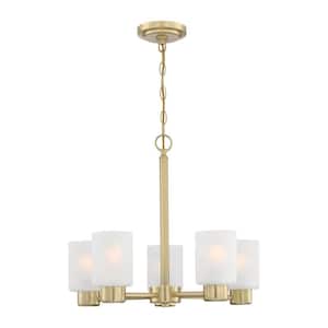 Sylvestre 5-Light Champagne Brass Chandelier with Frosted Glass Shades