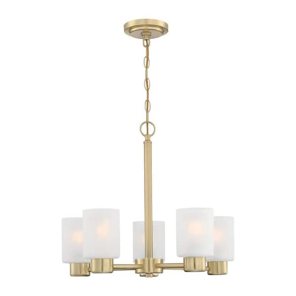 Westinghouse Sylvestre 5-Light Champagne Brass Chandelier with Frosted Glass Shades