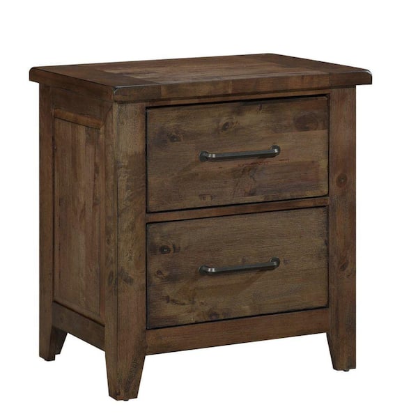 Benjara 7.75 in. 2-Drawer Brown Wooden Nightstand