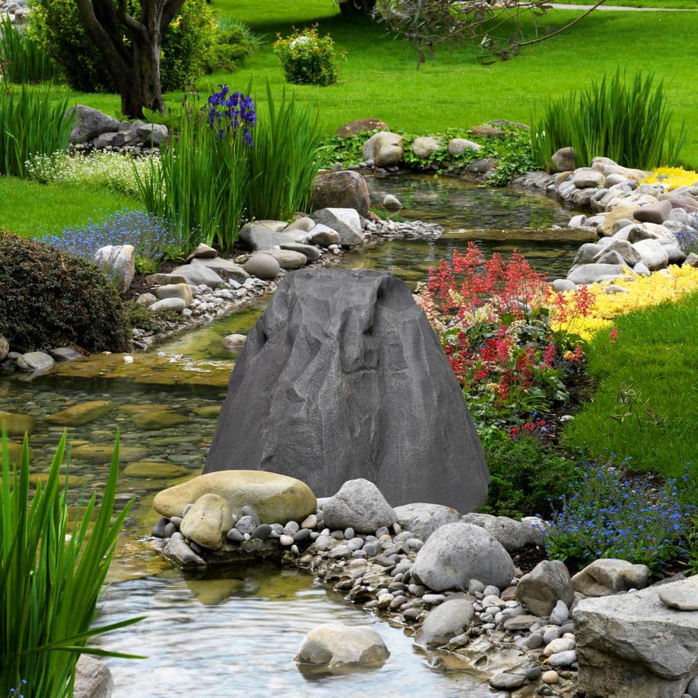 Large Black Fiberglass Artificial Rock for Gardens and Lawns