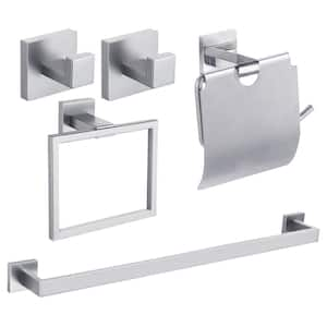 5-Piece Bath Hardware Set Towel Bar Set with 24 in. Towel Bar/Rack Toilet Paper Holder Towel Hooks in Sliver