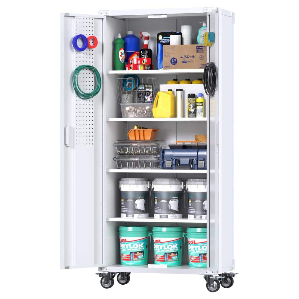72-Inch White Metal Freestanding Lockable Office Cabinet with Adjustable Shelving