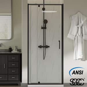 32 to 36 in. W x 72 in. H Pivot Framed Swing Corner Shower Panel with Shower Door in Black with Clear Glass