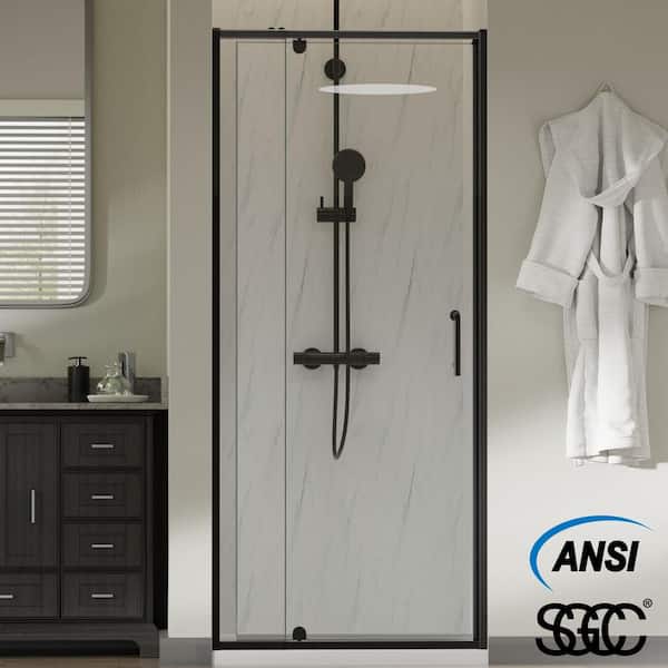 ES-DIY 32 to 36 in. W x 72 in. H Pivot Framed Swing Corner Shower Panel with Shower Door in Black with Clear Glass