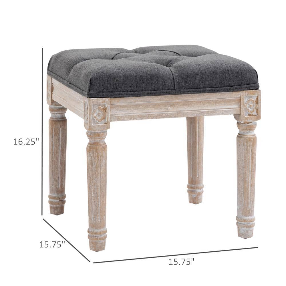 Vintage Grey Linen Tufted 54cm Lightweight Footstool