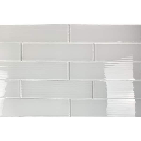ABOLOS Italian White 4 in. x 16 in x 6 mm. Textured Large Format Glass Subway Wall Tile (8 sq. ft./Case)