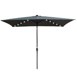10 ft. x 6.5 ft Rectangular Patio Solar LED Lighted Outdoor Umbrella in Anthracite