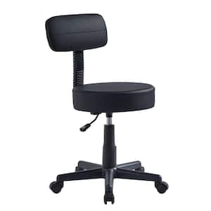 Office Stool Faux Leather Rolling Ergonomic Office Chair in Black Style 1 with Footrest and Wheels