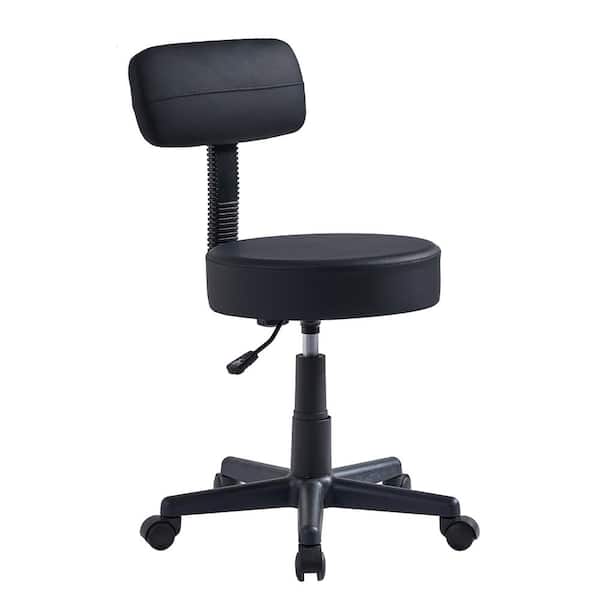 VECELO Office Stool Faux Leather Rolling Ergonomic Office Chair in Black Style 1 with Footrest and Wheels