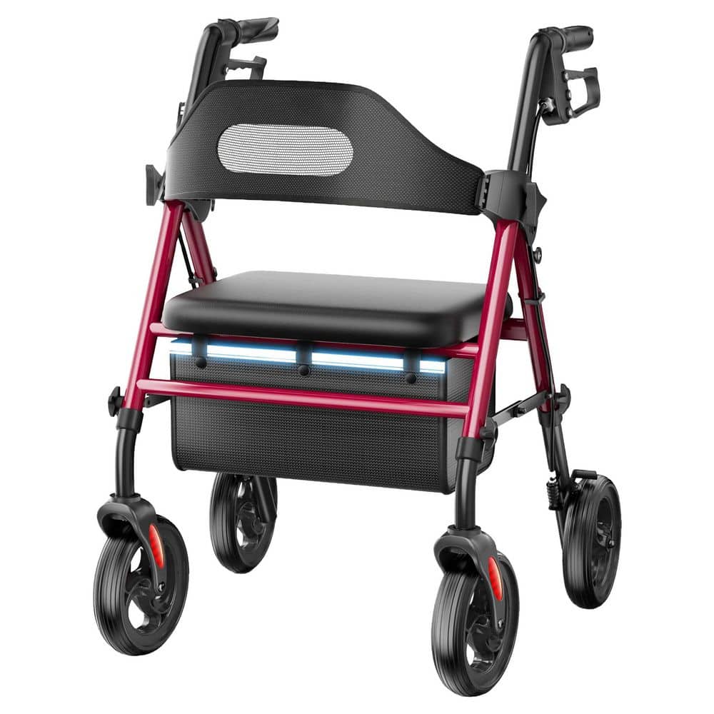 Foldable Adjustable Handle Rolling Walker with Seat 8 Inch Wheels 350 lb Capacity Lightweight Red price history on PriceWatchPro