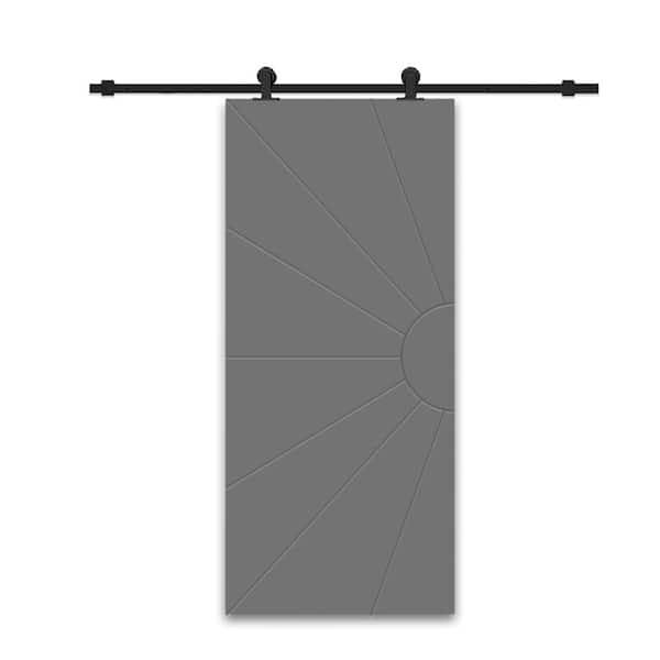 CALHOME 30 in. x 84 in. Light Gray Painted Composite MDF Paneled Interior Sliding Barn Door with Hardware Kit