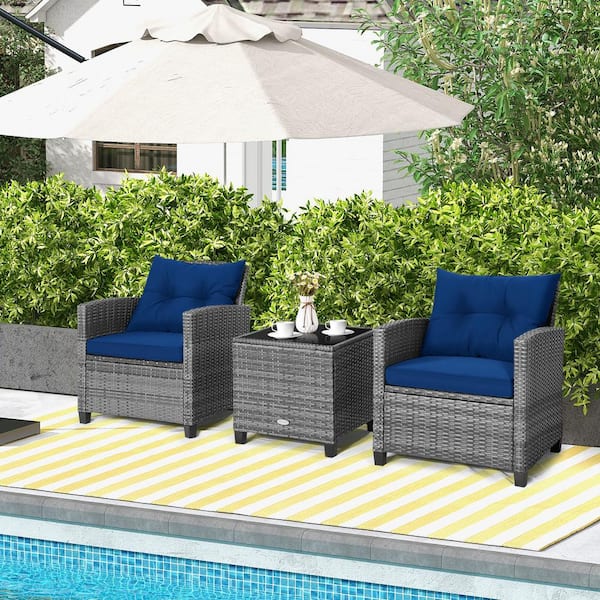 Costway 3-Pieces Wicker Patio Conversation Set Rattan