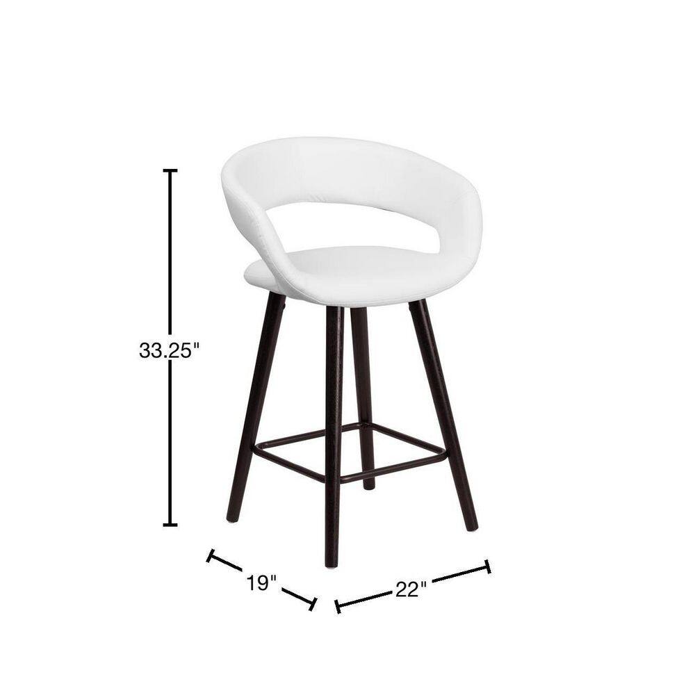 Cappuccino Wood Frame 24'' High Counter Stool in White Vinyl