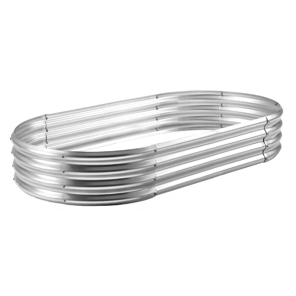 4 ft. x 2 ft. x 1 ft. Silver Metal Oval Outdoor Large Planter Box Sturdy an