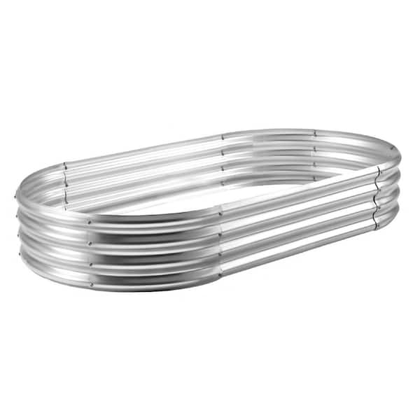 4 ft. x 2 ft. x 1 ft. Silver Metal Oval Outdoor Large Planter Box Sturdy and Durable Galvanized Raised Garden Bed Kit