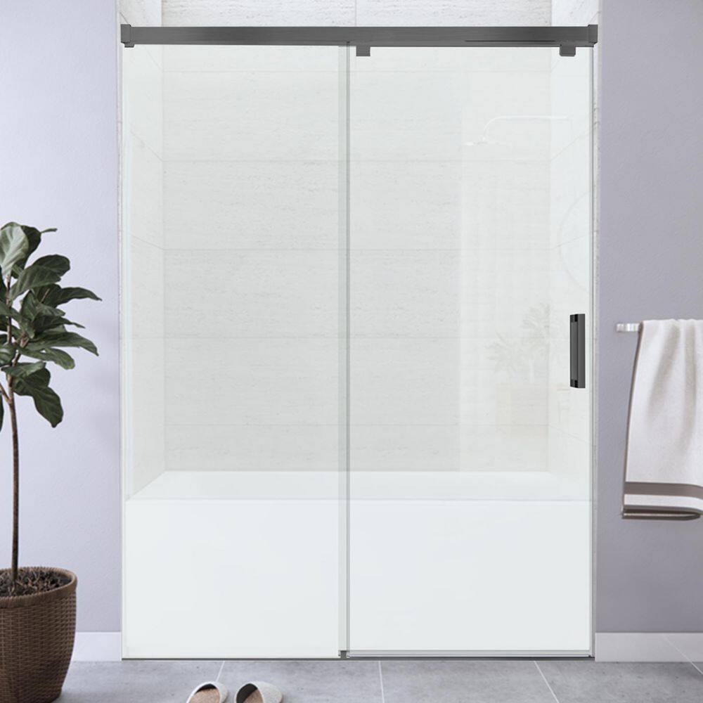 ANGELES HOME 60 in. W x 76 in. H Frameless Trackless Single Sliding