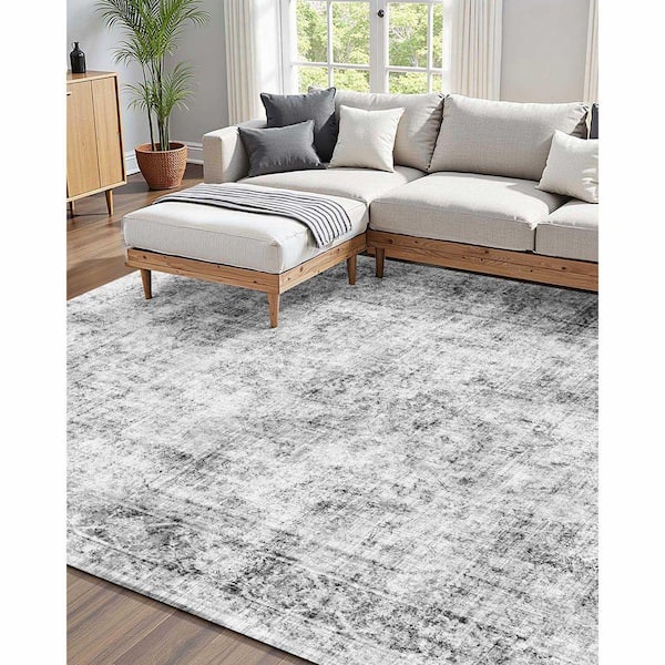 Non-Slip 6 ft. x 9 ft. Area Rug, Washable Soft Carpet Tear-Resistant Pet and Child Friendly Boho Style Gray Machine-Made