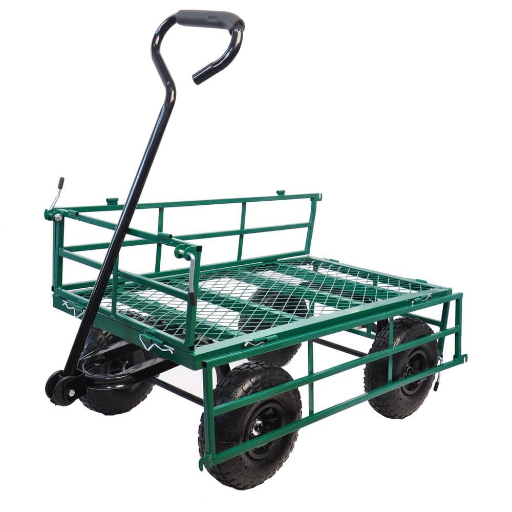 Green Heavy-Duty Metal Utility Wagon with Pneumatic Tires