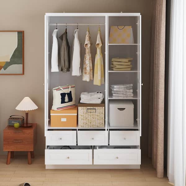FUFU&GAGA White Wood 47.8 in. W Wardrobe Armoires with