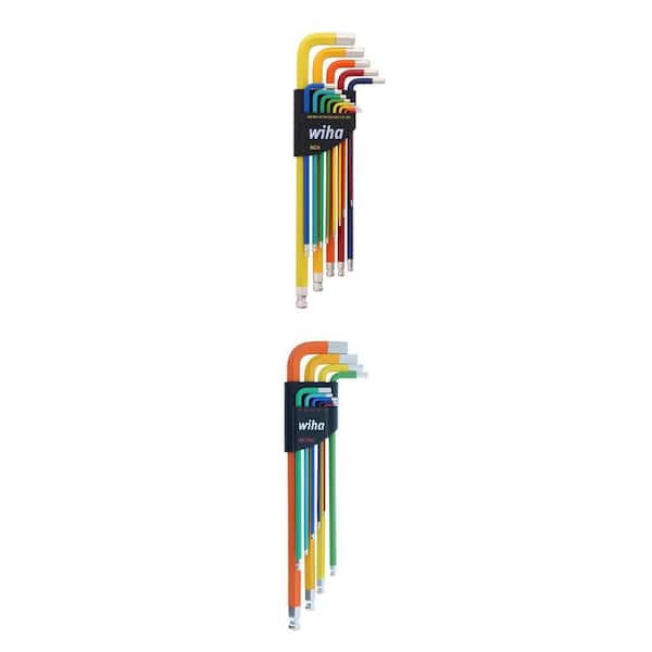 Color-Coded Ball End Hex L Key Set, Inch (13-Pieces) and Metric (9-Piece) Combo