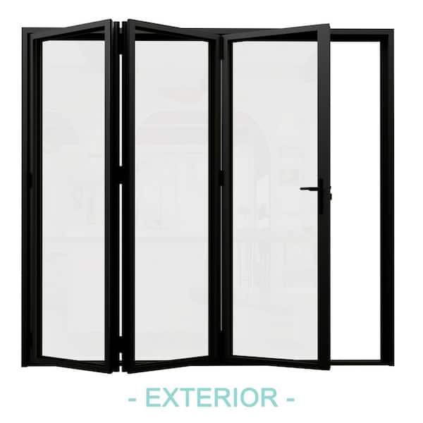 108 in. x 80 in. Left Swing/Outswing Double Tempered Glass Black Aluminum Folding Patio Door (3-folding)