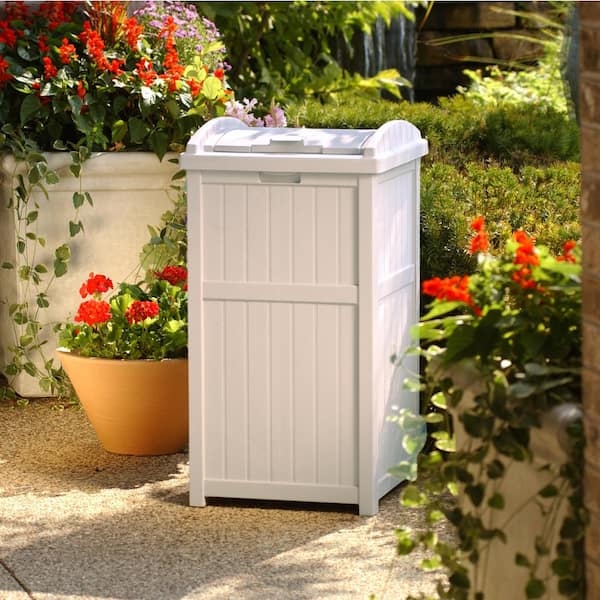 Suncast Trash Can Hideaway Outdoor 33 Gallon Garbage Waste Bin