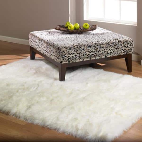 White 2 ft. x 4 ft. Made in France Faux Fur Luxuriously Soft and Eco Friendly Rectangle Area Rug