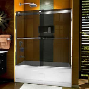 Sapphire 56 in. - 60 in. W x 60 in. H Sliding Semi Frameless Tub Door in Chrome with Gray Glass