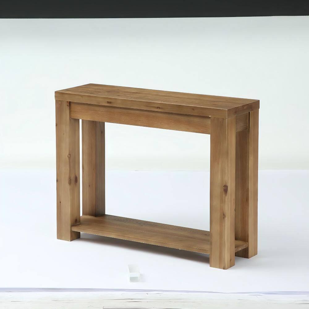 Roesler 31.5 in. Farmhouse Brown Round Wooden Dining Table with Hexagonal Pedestal, Seats 4 for Kitchen, Dining Room